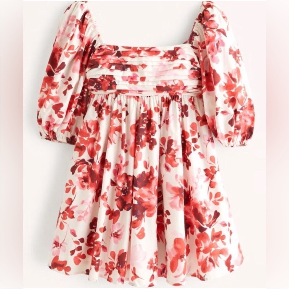 Abercrombie Emerson Poplin Puff Sleeve Mini Dress Red Floral Sz MED